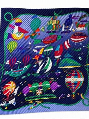 Hermès "Les Folies du Ciel" Carré Plissé 90 Pleated Silk Scarf
